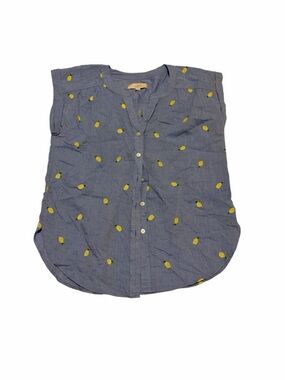 Loft Chambray Embroidered Lemon Shirt Sz M Cotton Coastal